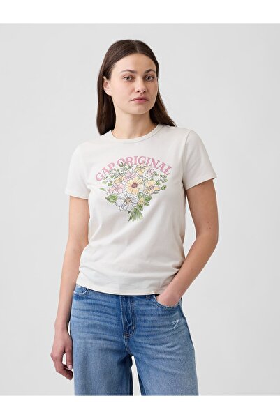 GAP Kadın Kırık Beyaz Favorite Grafik Baskılı T-Shirt