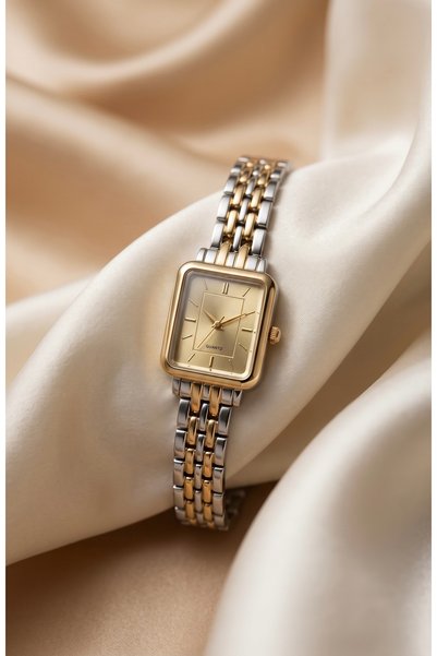 KLISHE Vintage women's watch gold & silver mix color rectangle case steel watch old money elegant luxury women's wristwatch | premium steel band | limited edition 2026