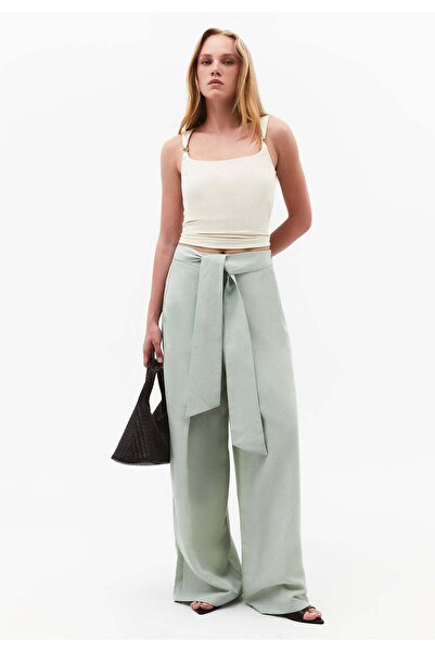 OXXO Belted High Waist Wide Leg Pants - AQUA GRAY