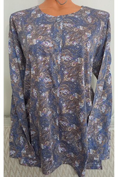 Anne Er Clothing Paper Print Combed Cotton Blouse Long-Sleeve Front Button Fl...