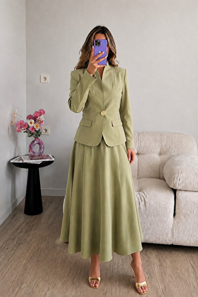 Ekim Store Gold Single Button Notched Lapel Jacket and Trousers Double Blazer...