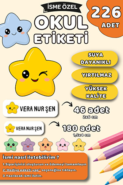 Hume Craft 226 Adet Kişiye Özel Okul Etiketi Kalem Defter Etiketi Özel Isim Y...