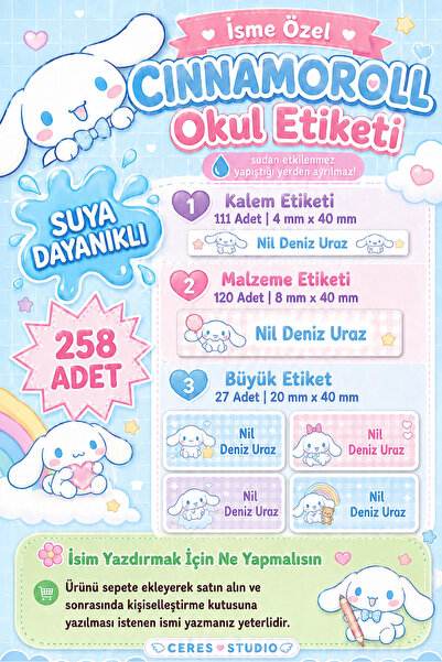 Ceres Studio Okul Etiketi Kalem Defter isimli Etiket Isim Yazılabilen Cinnamo...