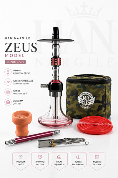 ZEUS 37 cm Nargile Takımı – Alüminyum Gövde, Cam Şişe, Modern Tasarım
