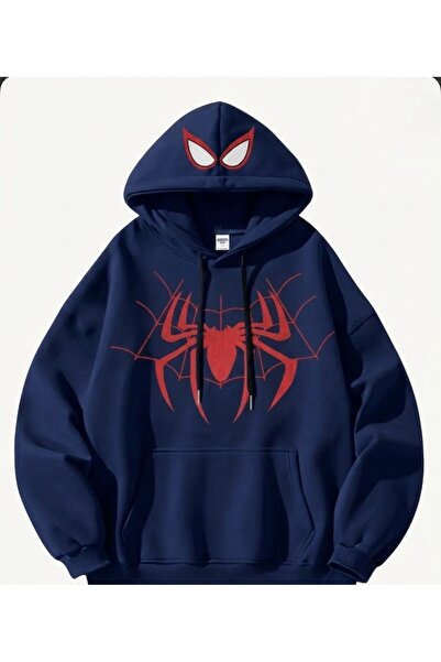 classy moda Spider Printed Oversize Unisex Hooded Sweatshirt