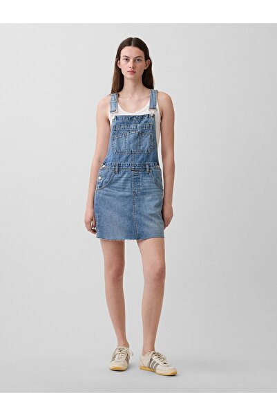 GAP Kadın Açık Mavi Denim Mini Salopet