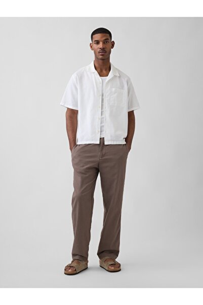 GAP Erkek Kahverengi Keten Karışımlı Relaxed Taper Easy Pantolon