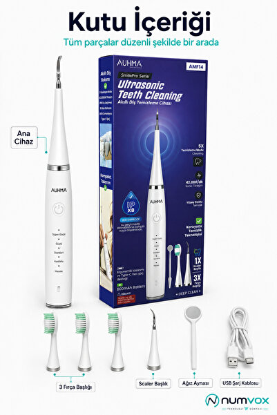 auhma Ultrasonik Diş Temizleme Cihazı Siyah | 42.000 Titreşim/Dk | 5 Mod IPX8...