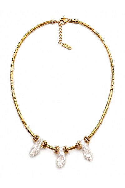 Venus Design Steel Hematite Stone - Pearl Necklace