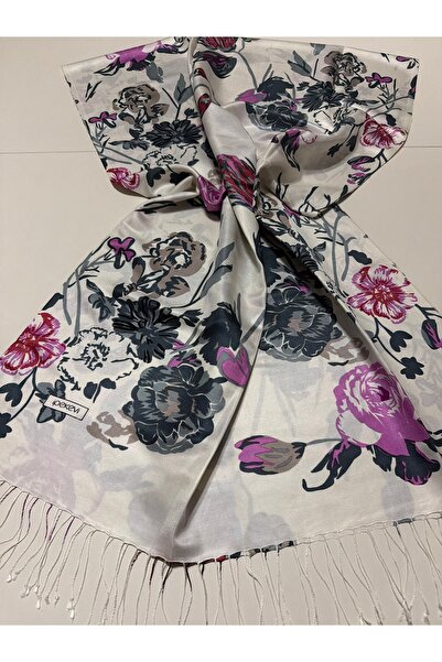 ipekevi Göksu Sefası Patterned Silk Shawl White Smoked
