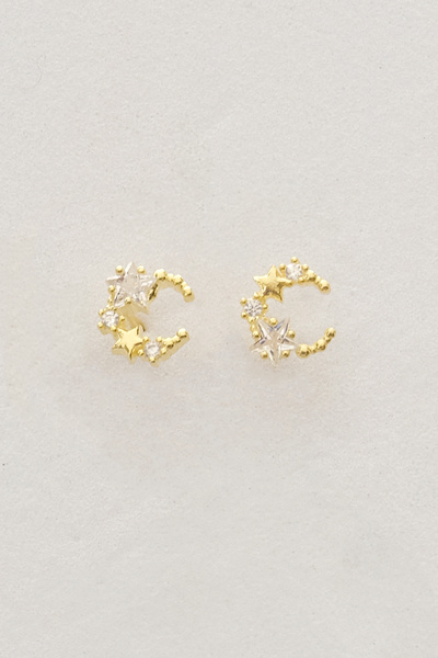Silvano Jewelry 925 Ayar Gümüş Ay Yıldız Gold Kaplama Küpe