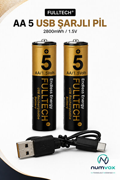 Fulltech Şarjlı AA Pil 2800mWh 1.5V Type-C Lithium-ion Rechargeable Battery 2...