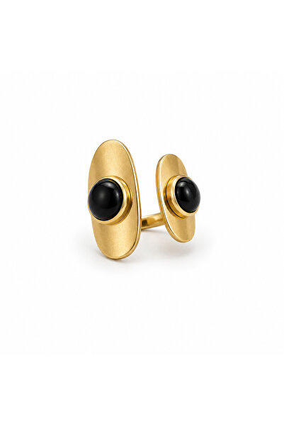 Venus Design Steel Black Stone Ring (Adjustable)