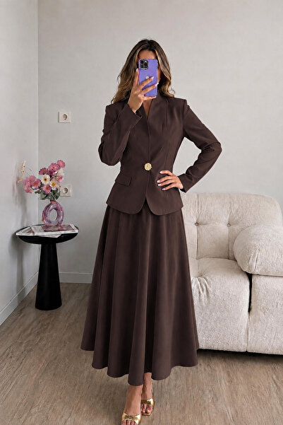 Ekim Store Gold Single Button Notched Lapel Jacket and Trousers Double Blazer...