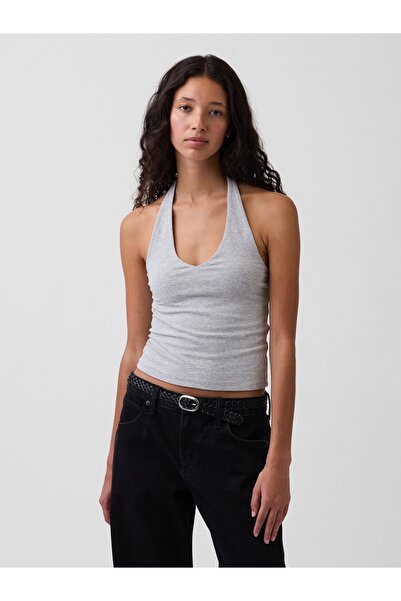 GAP Kadın Gri CloseKnit Halter Crop Bluz