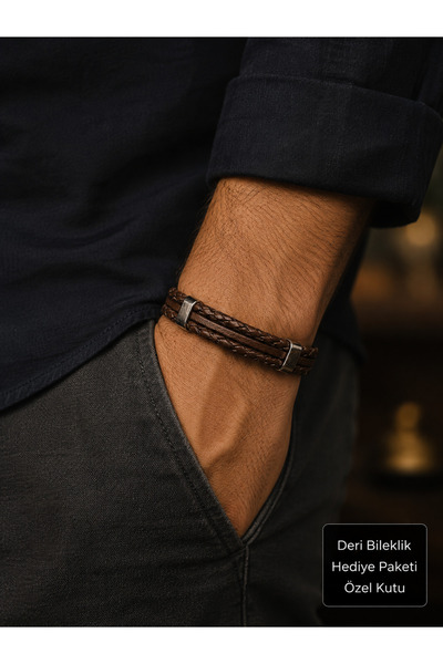 HER ŞEY NOTA www.herseynota.com Belgrave Men's Brown Leather Bracelet with Me...