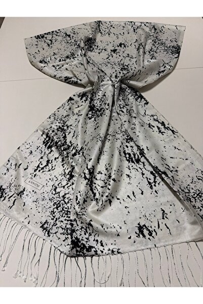ipekevi Marble Patterned Silk Shawl White Black