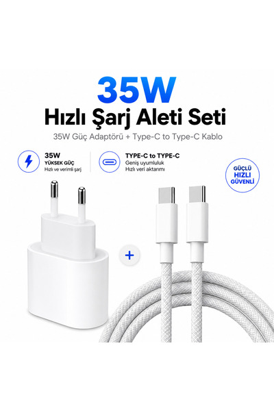 Kotenart iPhone 35w Usb-c 16/15/ Pro/max Uyumlu Pd Güç Adaptörü Ve Örgü Hasır...