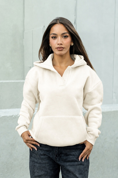 DI LORIA Women's White Hooded Oversize Sweatshirt with Kangaroo Pocket, Baby ...
