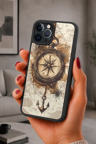 BGAKSESUAR iPhone 12 Pro Max Compatible Compass Patterned Shockproof Case wit...