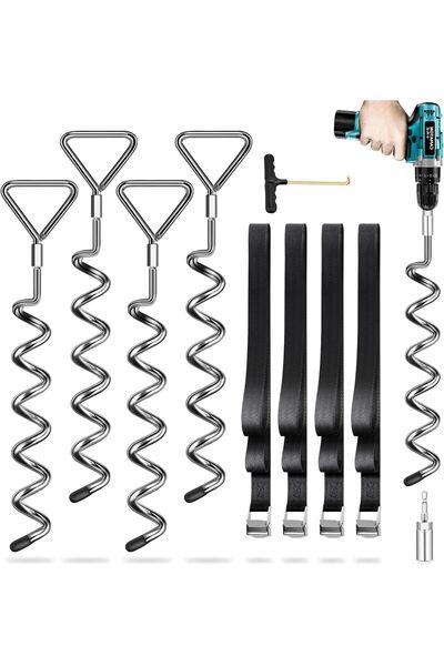 OtherMax Ancore de Sol pentru Trambulină cu Curele Set Stabil 4 Argintii 2,5 ...