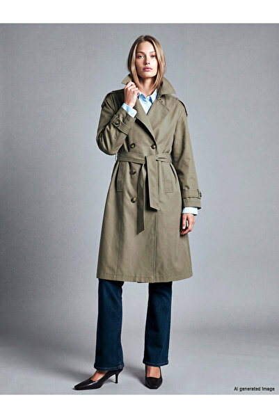 LC Waikiki I Double-Breasted Roba Collar Belted Women's Trench Coat from Free...