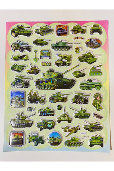 PABS War Vehicles Sticker-3D Embossed Colorful Sticker-2 Sheets 80 Pieces (Size 22X18Cm) +3 Years