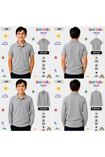 ümitteks iş ve okul kıyafetleri Unisex Children's Polo Collar T-Shirt 100% Co...