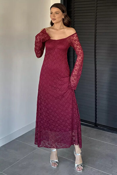 TOZLU Lace Detailed Spanish Sleeve Long Dress