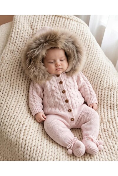 Nipperland 100% Knitwear Baby Girl Fur Jumpsuit