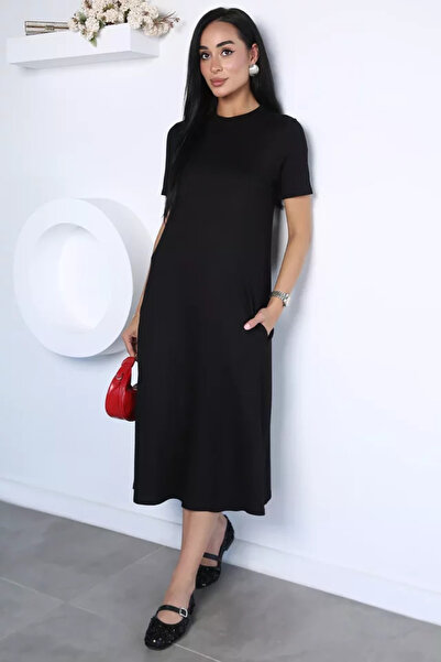 TOZLU Crew Neck Short Sleeve Dress with Pocket Detail