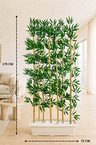 Meka Yapay Çiçek Yapay Yapraklı Bambu Seperatör 175 Cm 7 Dal Hasır Saksı