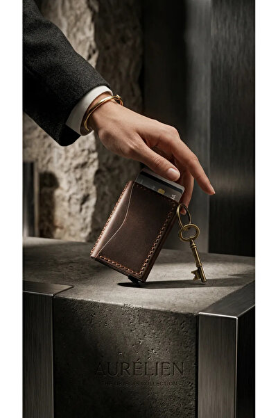 Generic Brand Genuine Leather Mechanism Wallet Keychain Gift Set Hand Stitche...