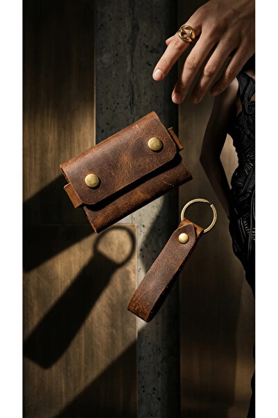 Generic Brand 100% Genuine Leather Handmade Mini Card Holder and Keychain Set...