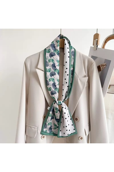 EMAYS DESIGN Floral and Polka Dot Patterned Satin Scarf Neck Accessory Mint G...
