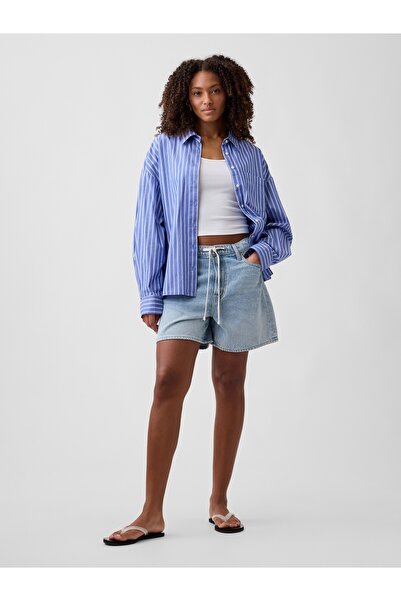 GAP Kadın Açık Mavi 5" Mid Rise SuperSoft İpli Denim Şort