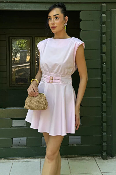TOZLU Women's Belt Detailed Midi Dress