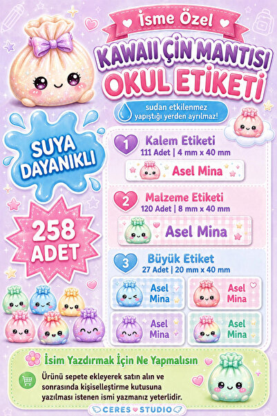 Ceres Studio Okul Etiketi Kalem Defter isimli Etiket Isim Yazılabilen Çin Man...