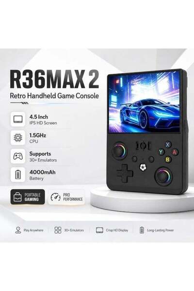 Game R36MAX 2 Retro Handheld Console 4.5 Inch IPS HD Screen Portable Gaming C...