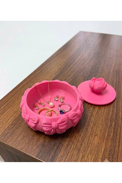 nesebutik صندوق مجوهرات بفيونكة وردية اللون - صندوق منظم للخواتم والأقراط مع ...