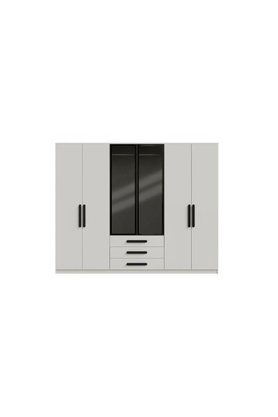 FURNISKY Nur Camlı Gardırop 6 Kapılı Elbise Dolabı Raflı Askılıklı - %100 MDF...