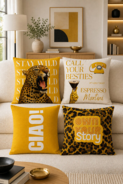 stellahomes Yellow Black Leopard Themed Decorative Throw Pillow Cover – Ciao,...