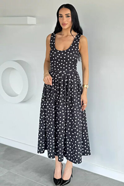 TOZLU Pleated Polka Dot Dress