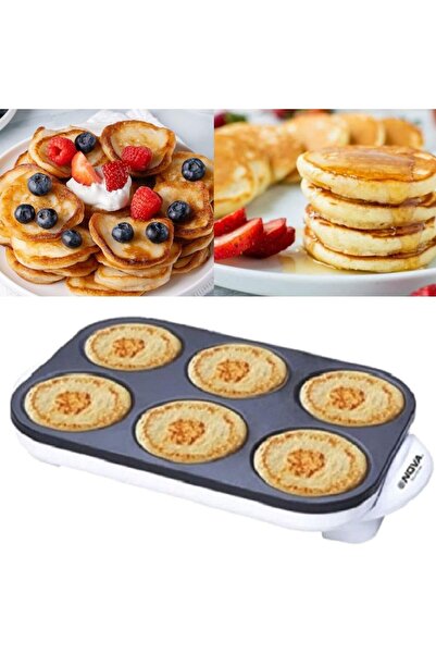 Nova 6-Hole Crepe Maker 1000W | Multi Mini Pancake & Qatayef Maker | Non-Stic...