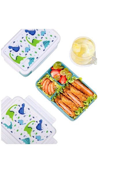 OEM Cutie alimentara compartimentata, plastic, 1300ml, albastra, capac dinoza...