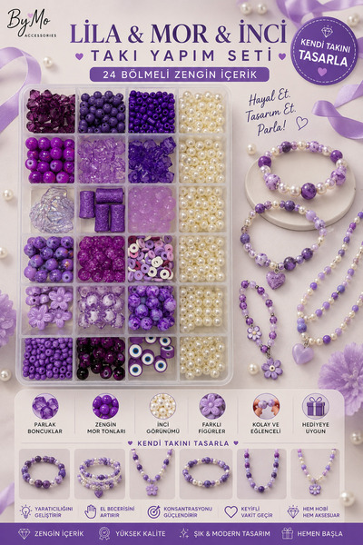 By MO Accessories 24 Bölmeli Kutuda Mor Severler İçin Mor Lila ve İnci Boncuk...