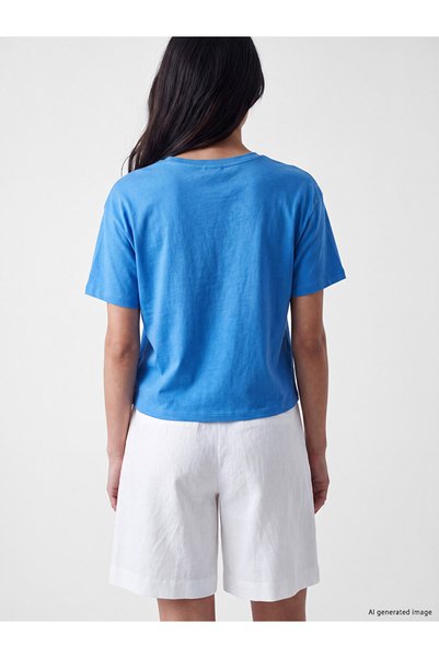 LC Waikiki Lcw Vision Blue U-Neck 100% Cotton Women's T-Shirt