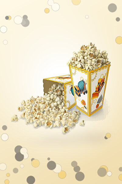 Işıltı Balon Dükkanı Construction Themed Corn Box 8-Piece Popcorn Box Birthda...