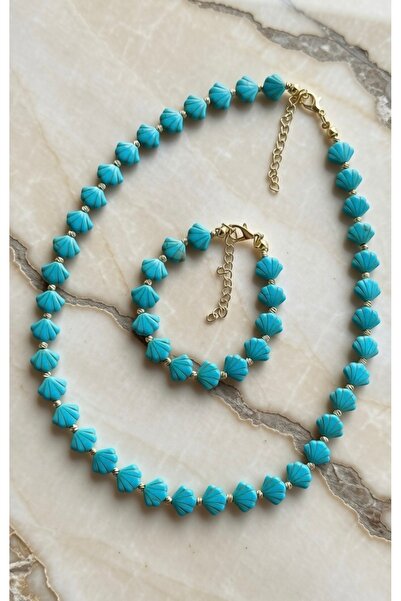 Dore Collection Necklace and Bracelet Set - Turquoise Oyster Marine Set
