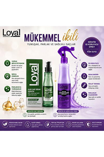 Loyal Keratin Bakım Serisi Saç Serumu ve Elektriklenme Karşıtı Isı Koruyucu S...